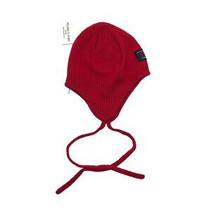 Polarn O. Pyret Sweden Baby Red Cotton Winter Hat With Ear Flaps & Ties 1-2M